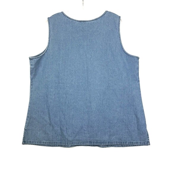 Sleeveless Denim Top With Floral Embroidery At Hem Size 1X By County Store - Picture 3 of 6